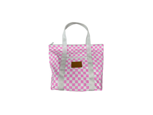 Water Resistant Tyvek Shoulder Tote - Checker Pink