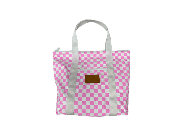 Water Resistant Tyvek Shoulder Tote - Checker Pink