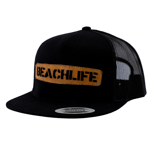 Black Recycled Volleyball Tan Leather Hat