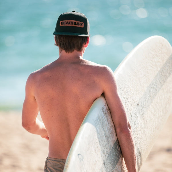 Black Recycled Volleyball Tan Leather Hat