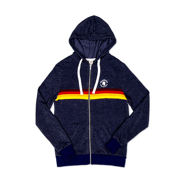 Unisex Navy Camp Striped Zip Hoodie