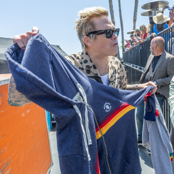 Unisex Navy Camp Striped Zip Hoodie